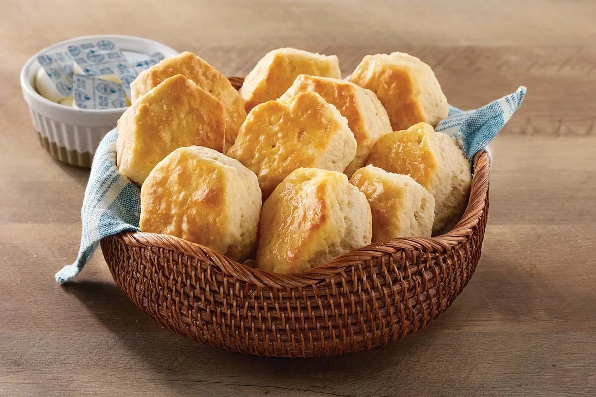 Cracker Barrel's golden, fluffy Buttermilk Biscuits served warm and fresh.