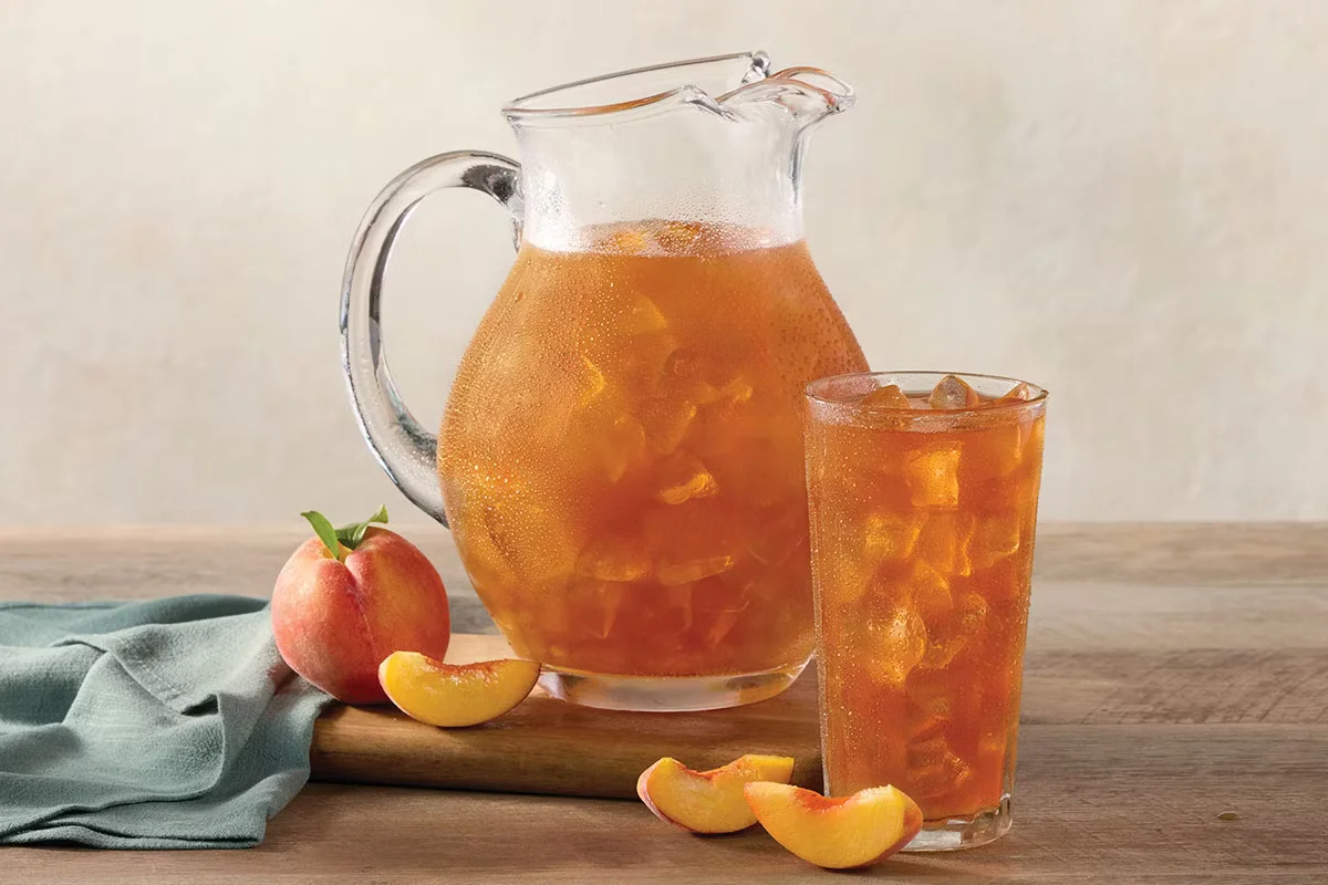 Cracker Barrel's Peach Tea Half Gallon, a refreshing blend of iced tea infused with sweet peach flavor.