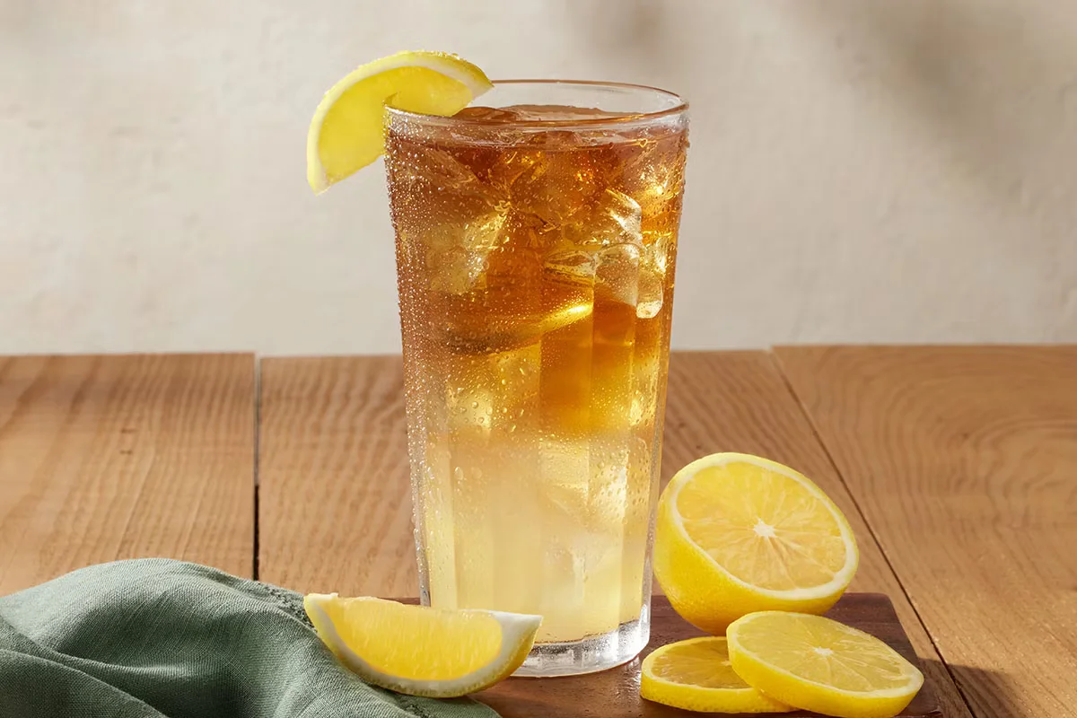 Cracker Barrel's Southern Half n' Half, a refreshing blend of sweet tea and lemonade served chilled.