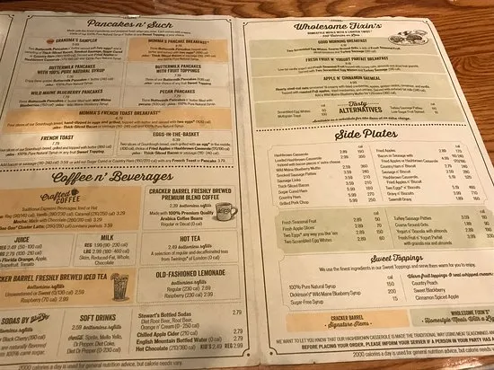 cracker barrel menu in resturant with prices
