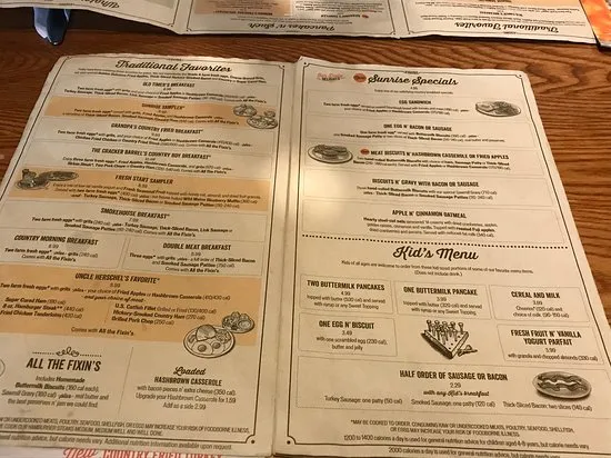 cracker barrel menu in resturant