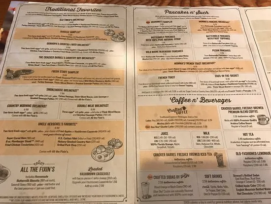 cracker barrel menu prices in resturant